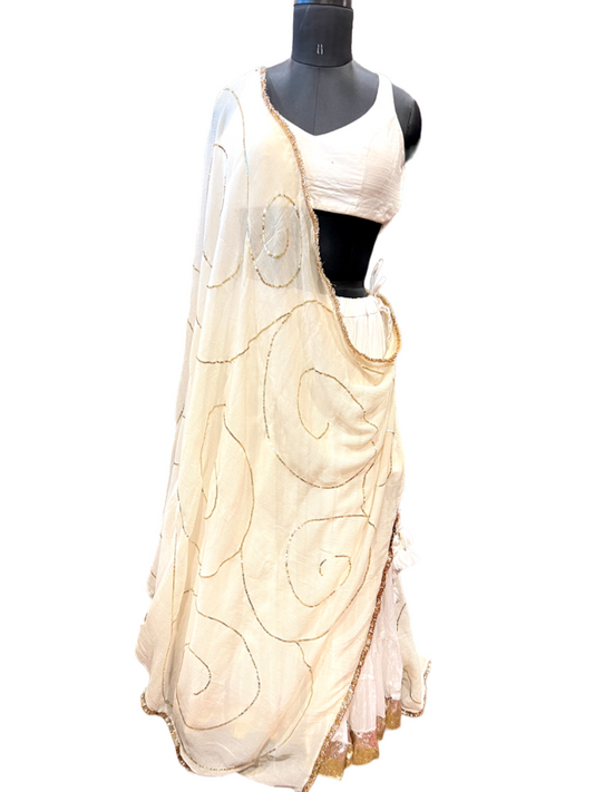 Off White Ghumer Dupatta - Anjanase