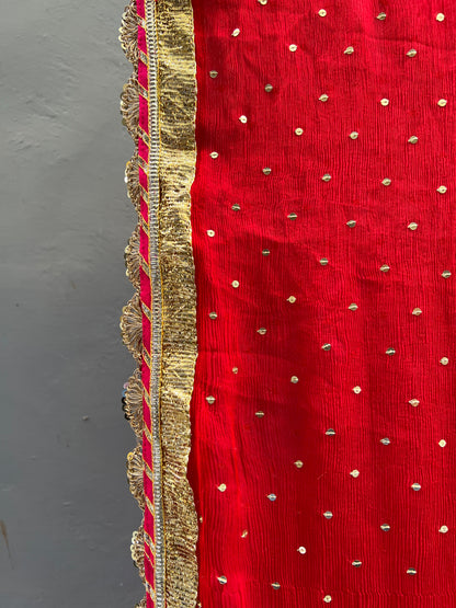 Red Chiffon Dupatta - Anjanase