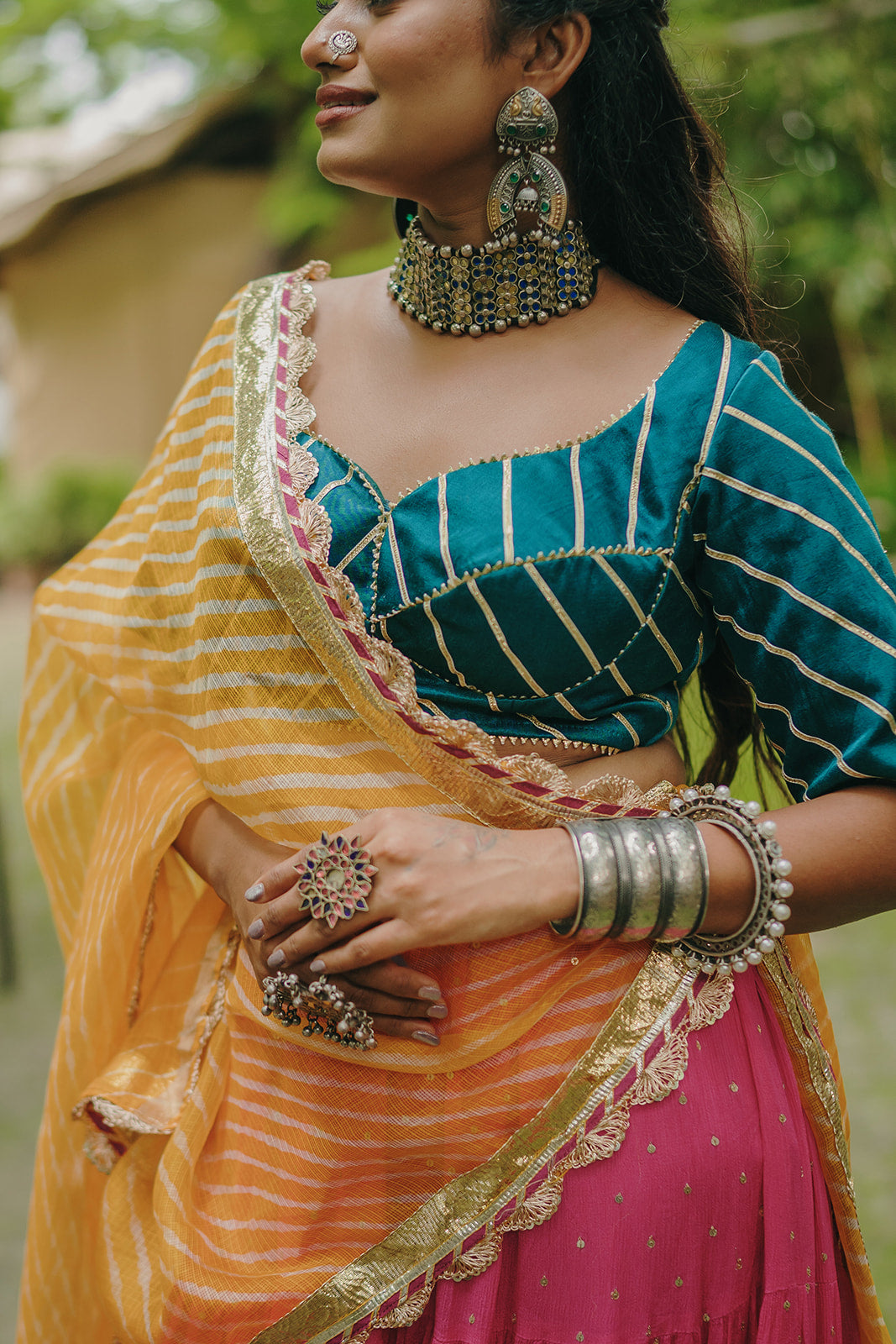 Line Detailed Green Blouse - Anjanase