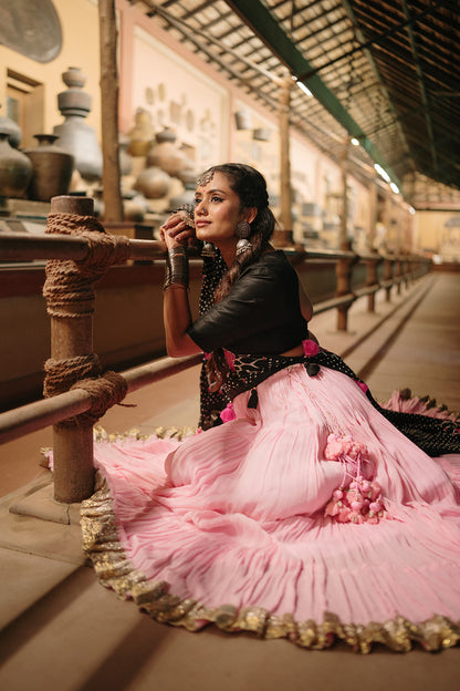 Pink surajmukhi lehenga set - Anjanase