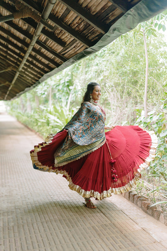Maroon Flared Skirt - Anjanase