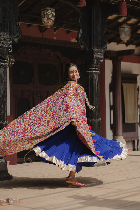 Bright Blue Flared Skirt - Anjanase