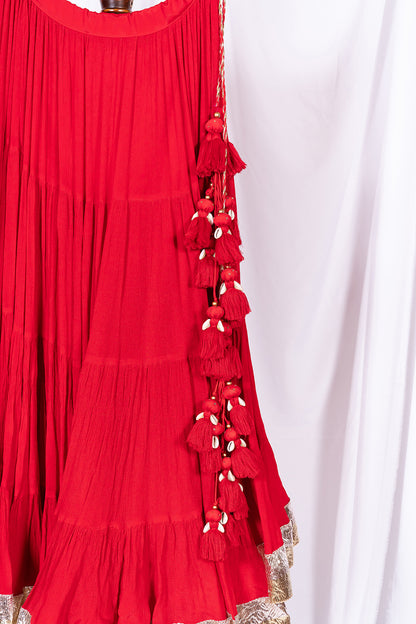 Red Flared Skirt - Anjanase